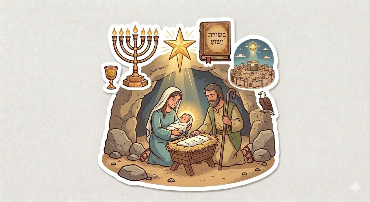 Jesus is born — cartoon sticker illustration