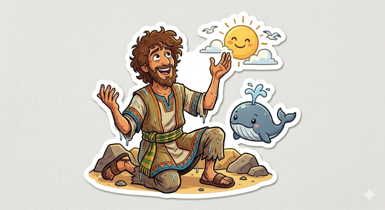 Jonah — cartoon sticker illustration